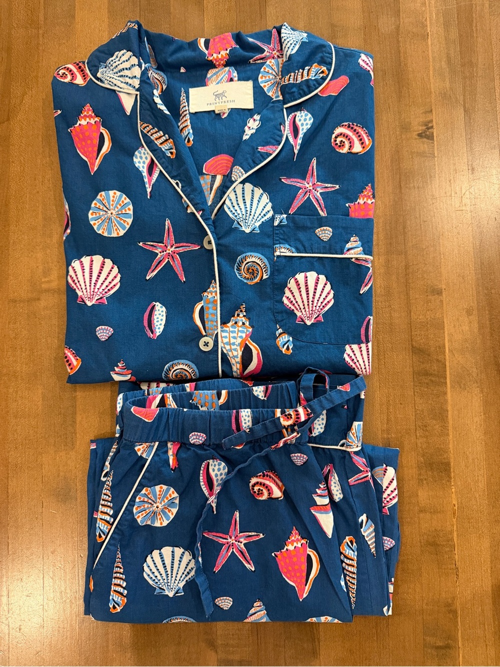 Printfresh Beachcomber Short Sleeve Cropped Bottoms PJ Set in Shoreline Blue